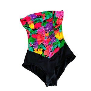 Vintage Catilina Floral Strapless One Piece Swimsuit USA
